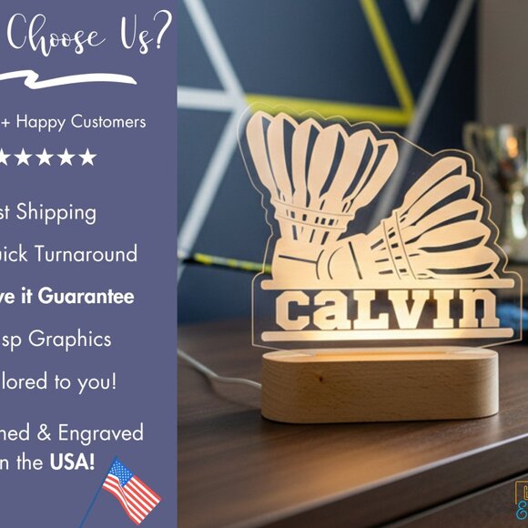 Custom Badminton LED Night Light – Unique Decor for Badminton Lovers - Picture 4 of 8